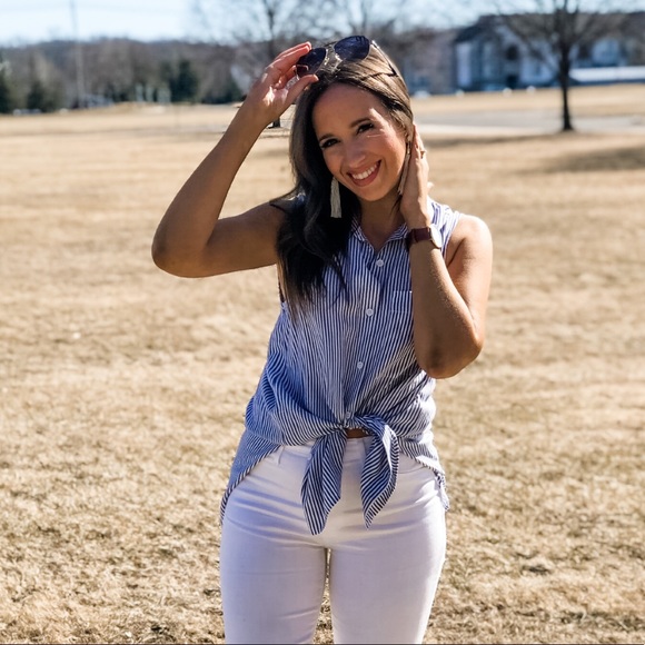 Striped Button-down Sleeveless Top (NWT) - Picture 2 of 3